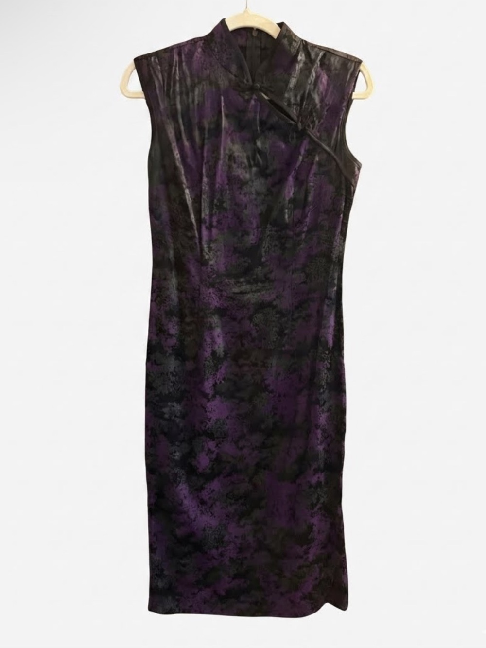 Y2K VINTAGE MORBID THREADS PURPLE AND BLACK SHINEY cheongsam dress SZ s